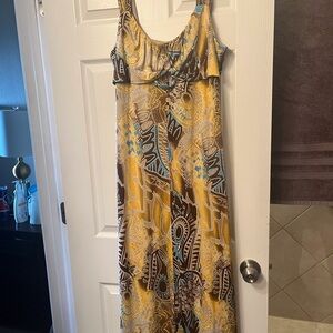 Yellow and Brown Patterned Maxi Dress